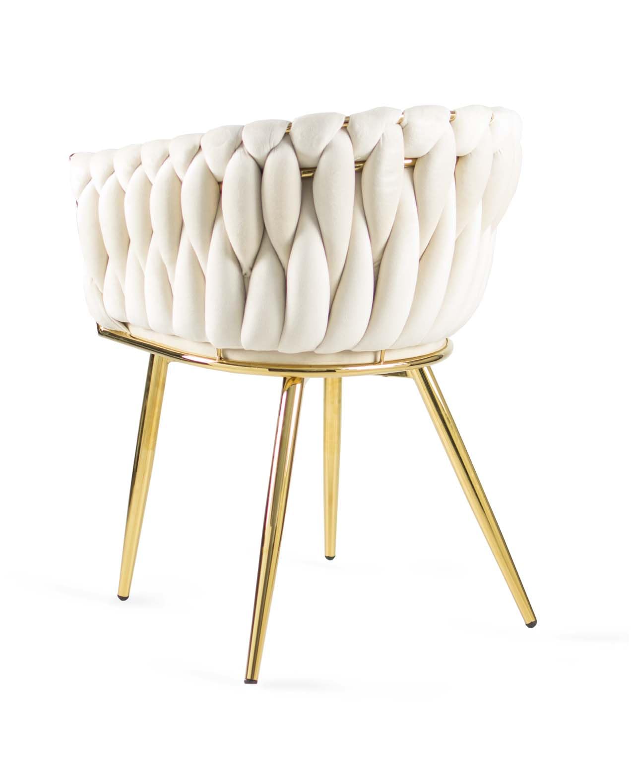 BETTSO - Larissa - Upholstered chair - with braided/woven backrest - velour/velvet - golden metal legs - office chair - dressing table - dining room - velvet beige Product Image 5