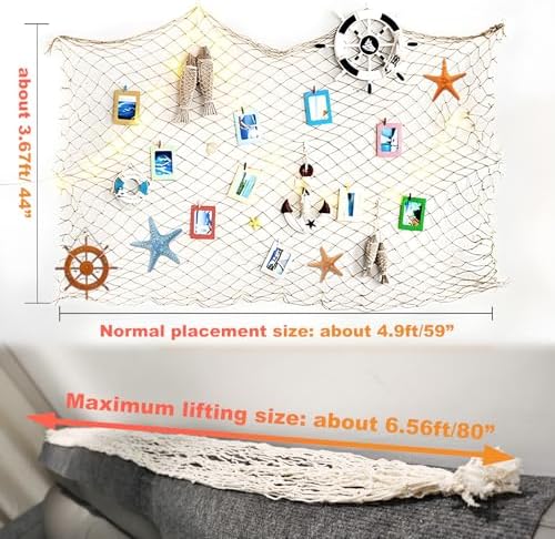 파티용 물고기 그물 장식, 2mm 천연 면 하와이안 파티 물고기 그물 장식, 해상 테마 면 망사 방 바다 바다 해변 파티 장식 (1) — 사진 3
