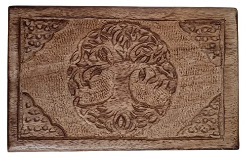 Purpledip Wooden Handcarved Box Round Tree of Life: for Jewelry Trinkets, Cards, or Tea Bags, Distress Brown (12235B) - Image 3