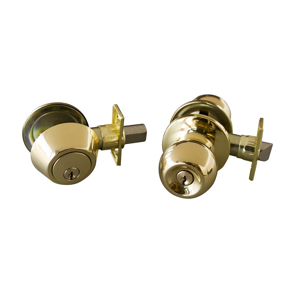 Design House 727040 Bay 6-Way Universal Entry Door Knob and Deadbolt Combo, Polished Brass