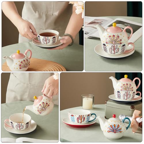 Service à thé en céramique rose confortable avec théière peinte et tasse - 4