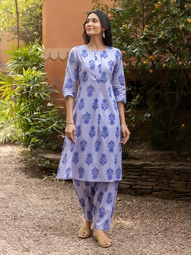 Image of Yashika Women's Cotton Blend Trendy Regular Fit Solid Printed Kurti with Stright Bottom |Kurti Set for Women