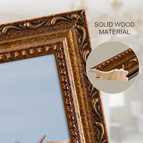 Image of Wood 8x10 Picture Frame with Mat Antique Vintage Picture Frames | Real Glass, Matted 5x7 or 8 x 10 Photos, Easy Photo Changes, Tabletop or Wall Hanging