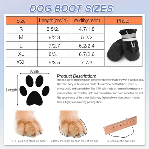 QKURT 4 Stück Hundeschuhe, Hundestiefel Pfotenschutz, wasserdichte Hundeschuhe mit Reflektierenden Riemen, Verstellbare, Waschbare, Pfotenschützer für Kleine, Mittlere und Große Hundee