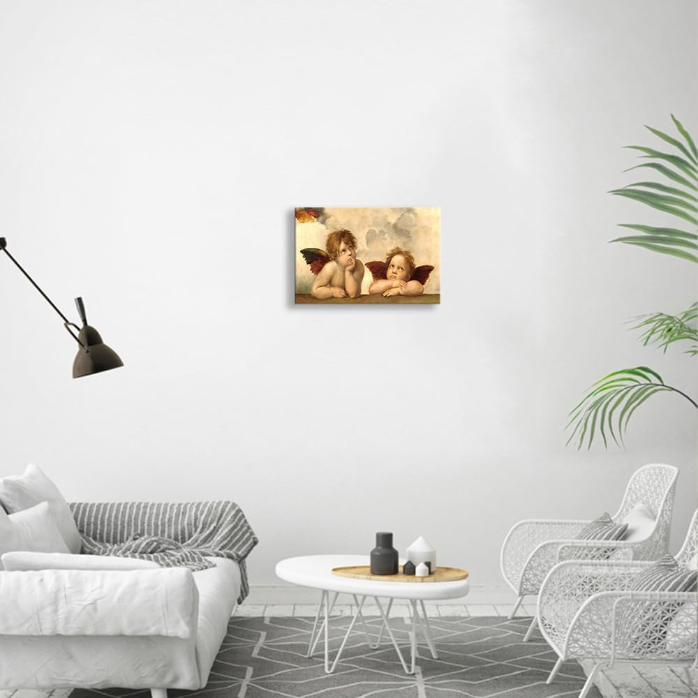 Wallpicss Angel Wall Art Vintage Renaissance Cherub Baby Famous Paintings Posters Framed Prints Retro Canvas Wall Hanging Picture Wall Decor 12x18 inches