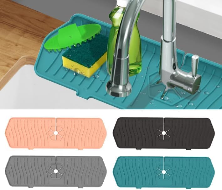 Silicone Faucet Mat Drip Catcher, Silicone Dish Soap Sponge Holder for Sink, Gray