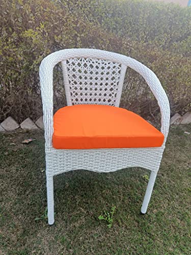 Image of Anaya Decor D-8 Chairs Table Set 4+1 Wicker Patio Furniture Sets 4 Chair and 1 Table with Cushions for Garden Balcony Bedroom Powder Coated Frame Uv Protected Wicker (Off White+Orange)