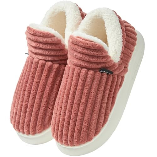 Misolin Zapatillas de Estar por Casa Mujer Invierno Cálido Pantuflas con Memoria Espuma Confortables Antideslizante Suave Zapatos,Naranja 270(EU 38-39)