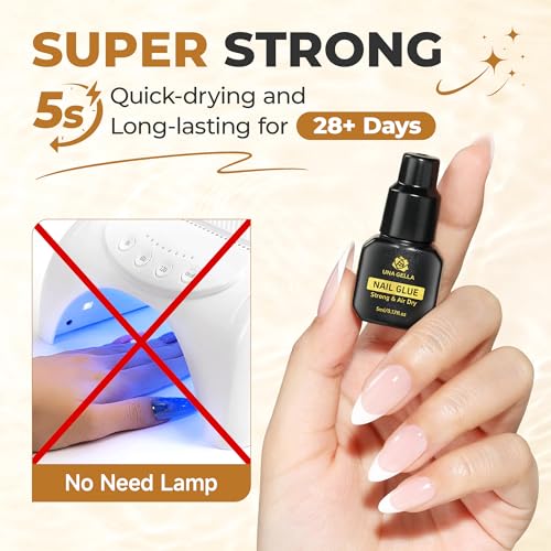 Image of UNA GELLA Quick Drying Super Nail Glue for Press On Nails, Acrylic Nails & Nail Tips No Lamp Need Press On Nails Glue Drip Use with Opener（5ML） Long Lasting for DIY Nail Art