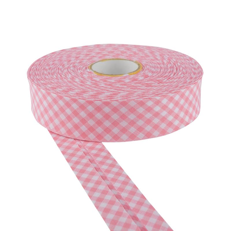 DLF 30mm Cotton Gingham Bias Binding Tape |Double Fold– 5m & 25m Options |Soft Edging for Sewing, Bunting, Crafts, Quilting, Piping & Garment Finishing(Pink, 5m)