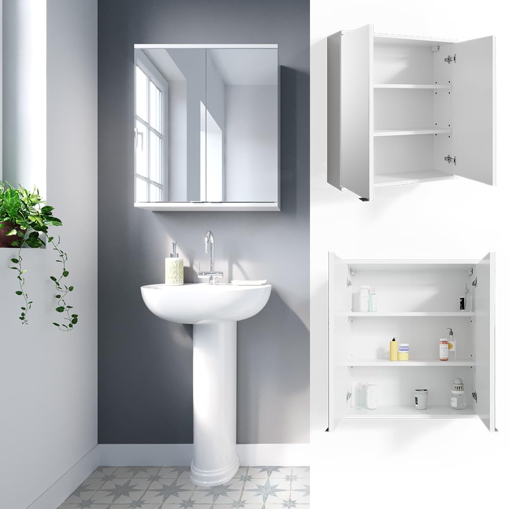 Vicco Szafka z lustrem w łazience "Roy", Biały, 60 x 68 cm