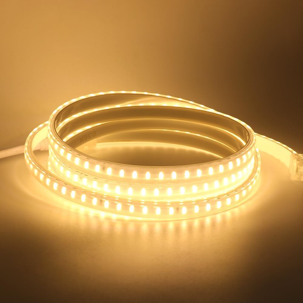 KISUFU 220V Tiras LED,COB SMD 2835 120 LEDs/m,Cada Corte de 1m,IP65 Impermeable,LED Cocina Lights para Escalera de Techo Blancas Tira, gabinete, armario y más, cocina.50M,Blanco cálido
