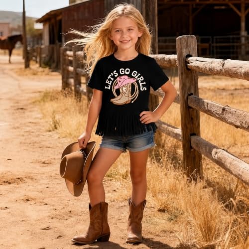 Image of Girls Western Shirt Toddler Tassels Cowgirl T-Shirt Im The Problem Country Concert Shirts Summer Short Sleeve Top
