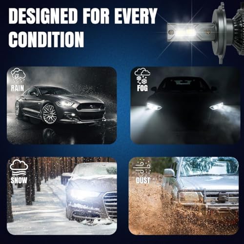 Image of OTO2EYE Super Bright H4 LED Car Headlight Bulbs Hi & Lo Beam 15000LM 6500K, 150W, LED Headlight Auto Conversion Driving Lamp with 2 Years Warranty (Cool White) (150W, H4)