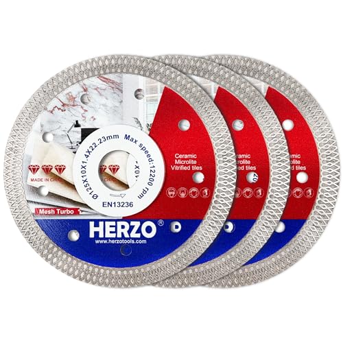 HERZO Lot de 3 Disques Diamant 125 mm x 22,23 mm pour Grès Cérame - Disques Diamantés 125 mm pour Carrelage, Grès Cérame, Porcelaine et Céramique