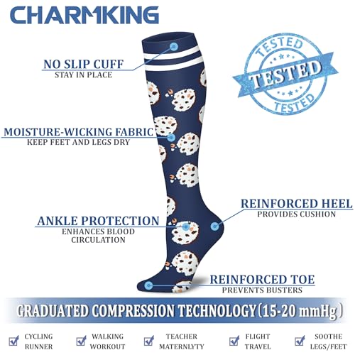 Image of CHARMKING Compression Socks for Women & Men Circulation (8 Pairs) 15-20 mmHg Best Calf Socks Support for Athletic Cycling