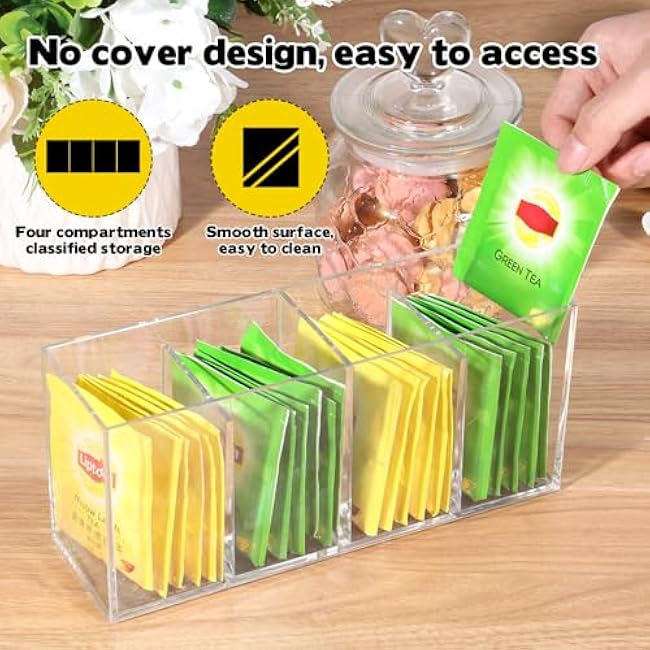Rainmae Drink Packet Organizer, Clear Acrylic Water Drink Packet Holder Magnetic Tea Bag Organizer Water Flavor Storage Container with Magnet Adhesive Tape for Kitchen Cabinet Pantry Organization