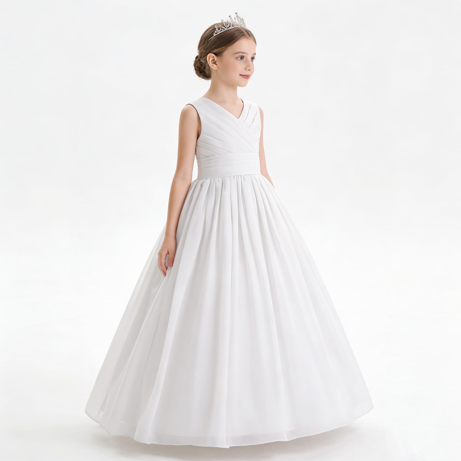 Vestido largo de gasa para niños, estilo bohemio, sin mangas, vintage, elegante, líneas A, vestidos de comunión, bodas, damas de honor, princesa, vestido de tul para niñas, 8-14 años.