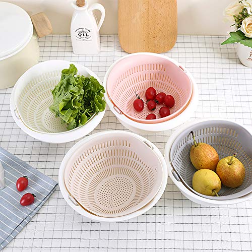 Toplner Double Layer Swivel Drainer 2 In 1 Bowl Strainer Combo - Kitchen Colander Fruit Wash Strainer For Cleaning Veggies, Noodles (Grey) #TOP5