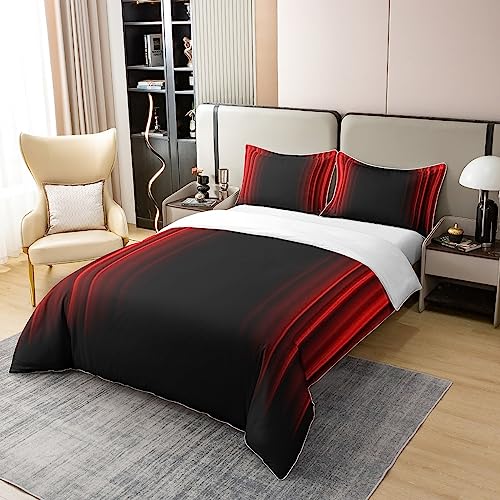 Loussiesd Abstract Ombre 100% Cotton Duvet Cover Kids Red and Black Bedding 100% Cotton Set Room Decor 3Pcs King Size Zipper - Image 2