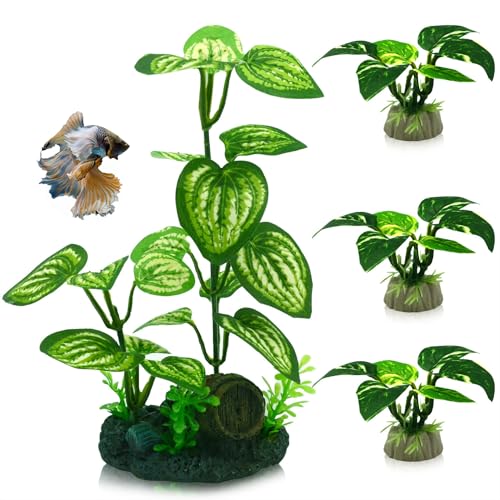 awenyzen 4pcs Aquarium Silk Plants for Betta Fish Tank?Fish Tank Decorations?Amphibian Habitat Hideout Goldfish Plant,Multi Shape Fake Decorations
