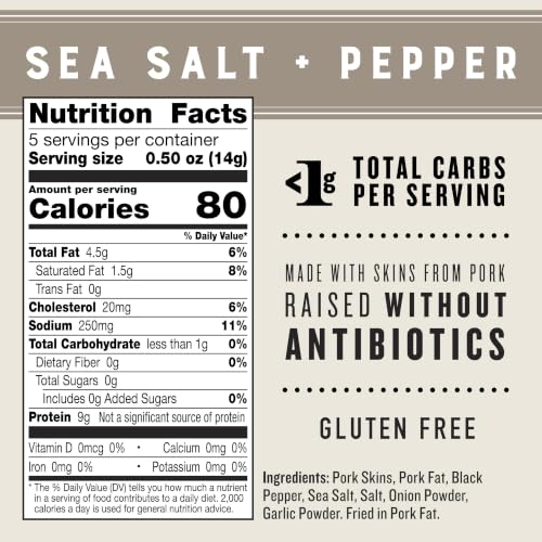 Image of EPIC Sea Salt and Pepper Pork Rinds, Keto and Paleo Friendly, Protein Snacks, 2.5 oz