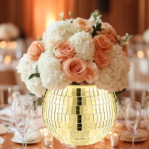 Image of Mirrored Disco Ball Planter,2 Pcs Disco Ball Vase,4.4 x 6 in(Gold)