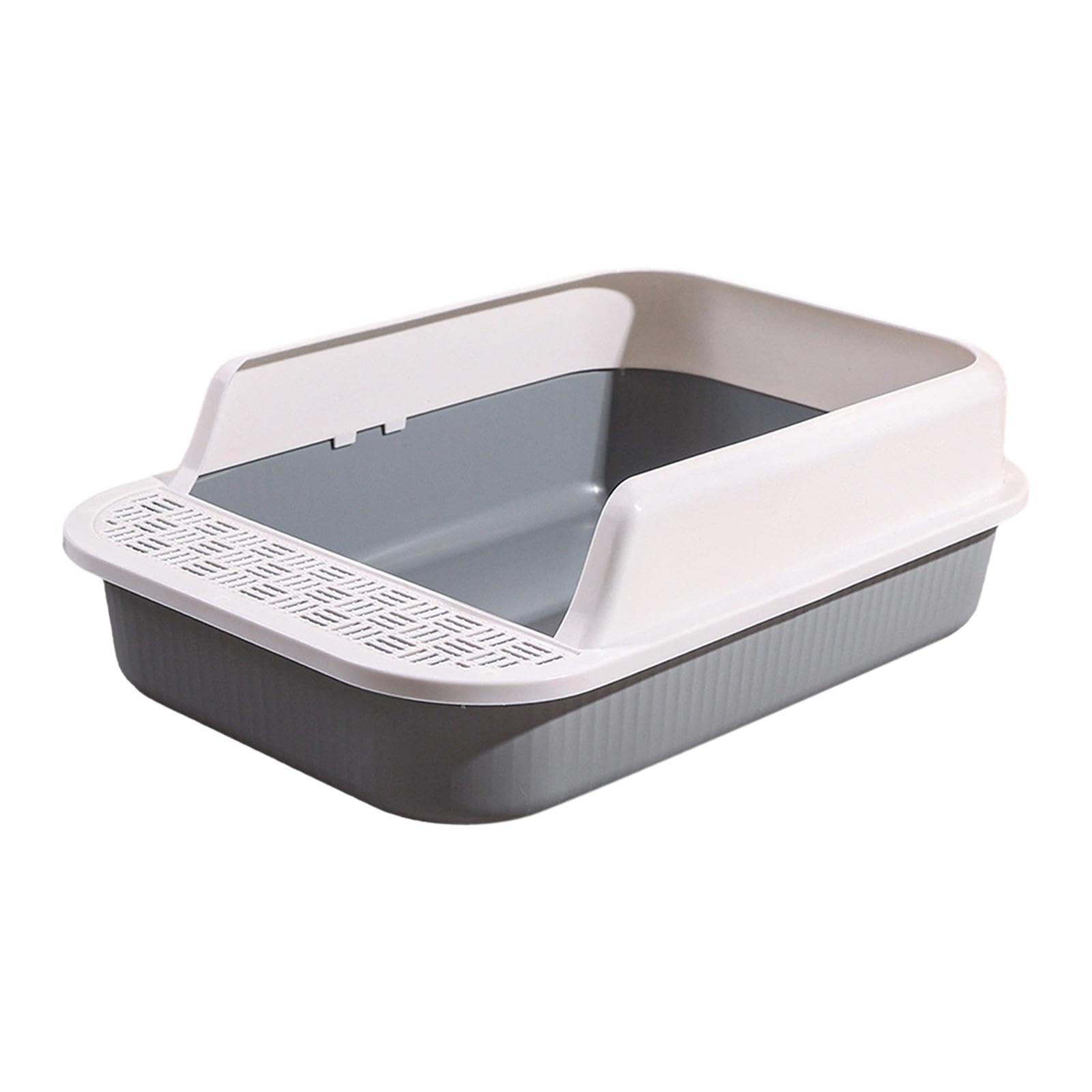 Lettiera per Gatti, Toilette per Gatti Semichiusa, Cassette Igieniche per Gatti Antispruzzo, Vaschetta per Sabbia per Gatti Grande, 53x35x18cm, Bianco e Grigio