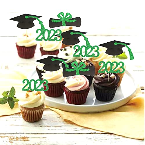 Yubobo 2023 Graduation Cupcake Toppers, 48 Pcs Food/Appetizer Picks For Graduation Party Mini Cake Decorations, Diploma, 2023, Grad Cap Set 48 Pieces (Green) #TOP1