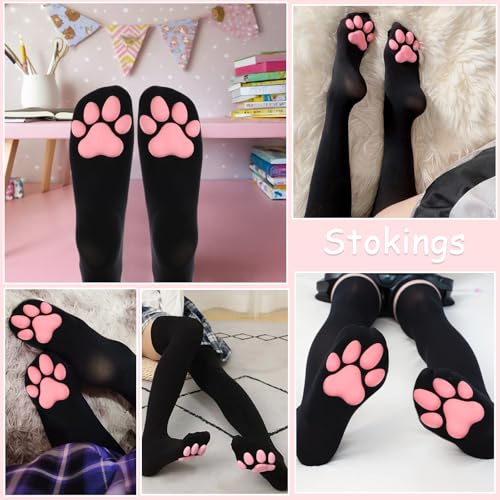Lusofie Cat Paw Oberschenkelhohe Socken Overknees Kawaii 3D Katzen Socken Cosplay Strümpfe Damen Niedliches Katzenpfoten Pad Socken Kostüm Cat Overknees Geeignet für Damen und Mädchen zum Rollenspiel