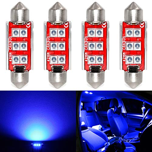 Phinlion Super Bright 212-2 LED Bulb 3030 6-SMD Festoon 41mm 42mm 211-2 214-2 578 Bulbs for Car Interior Map Dome Trunk Courtesy Light, Blue (4 Pack)