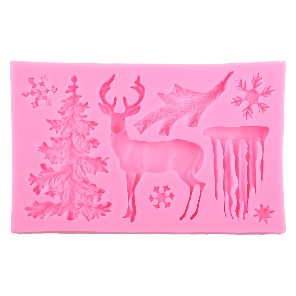 hogtnd 3D Christmas Theme Deer Silicone Mold Snowflake Chocolate Cake Fondant Craft Decoration Baking Tool Fat Bombs and Peanut Butter Cup