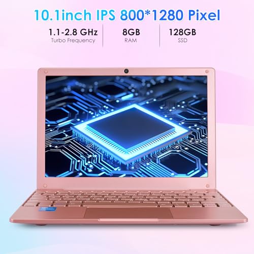 Image of Portable Mini Education Laptop Computer with in tel Celeron N4020 CPU 8GB RAM 128GB SSD HD IPS Screen, Laptop Computer for Learning, Office Work (Rose Gold, 8GB+128GB)