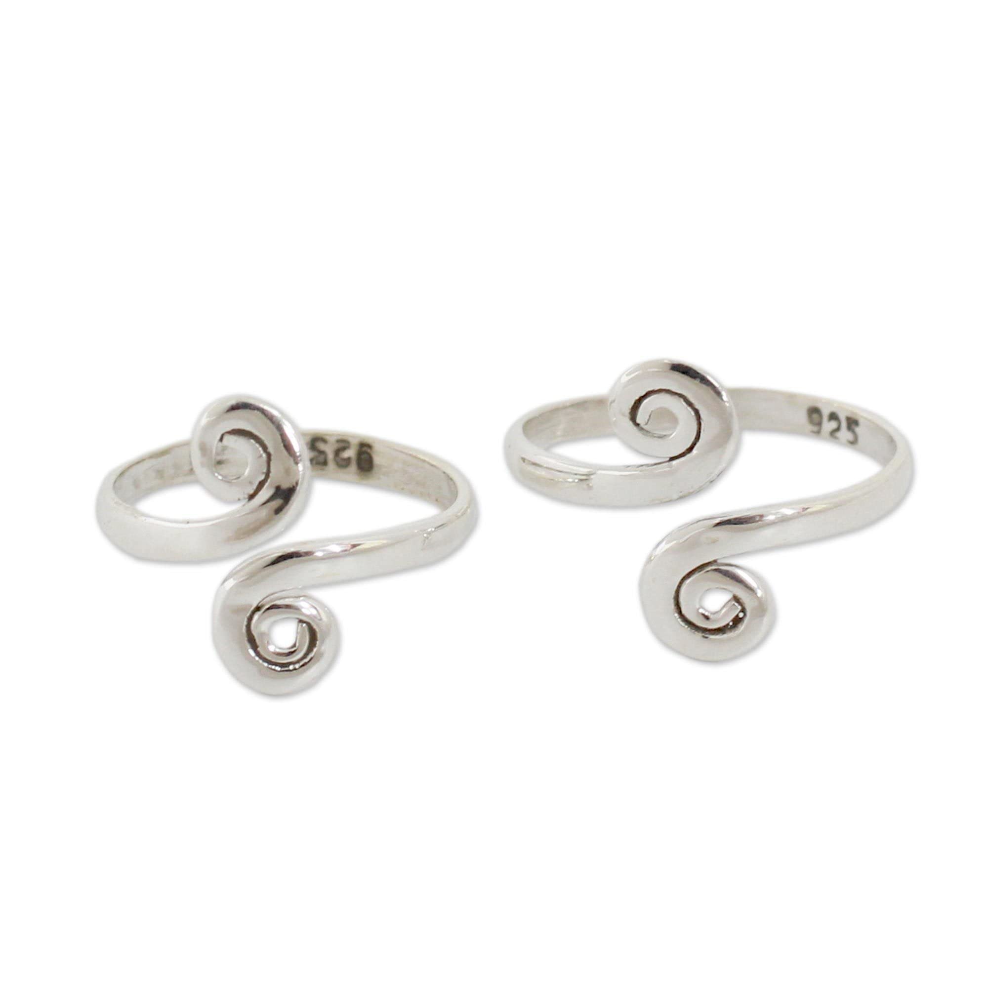 NOVICA Artisan Handcrafted Sterling Silver Toe Rings Pair from India Modern Bohemian Adjustable Foot Jewelry for Women Measuring 0.4 Inches Long by 0.2 Inches Wide Luminosity Hand Made Gift S product thumbnail 2