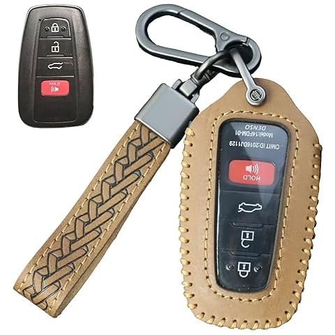 YUBOMT for Toyota Key Fob Cover,Genuine Leather Key Case with Keychain for Toyota Camry Highlander RAV4 CHR Avalon Prius Accessories,Brown Cover