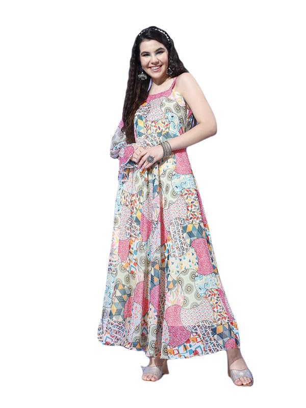 Robe trapèze imprimée abstraite Varanga crème taille S pour femme