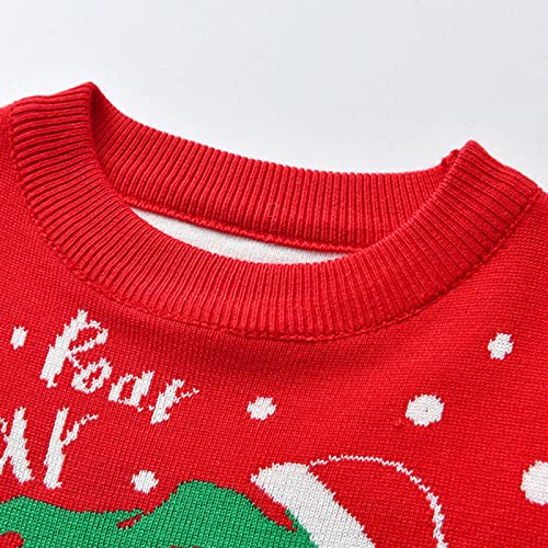 Cute Toddler Clothes Set Toddler Boys Girls Christmas Cartoon Dinosaur Santa Prints Sweater Long Sleeve (Red, 2-3 Years)2
