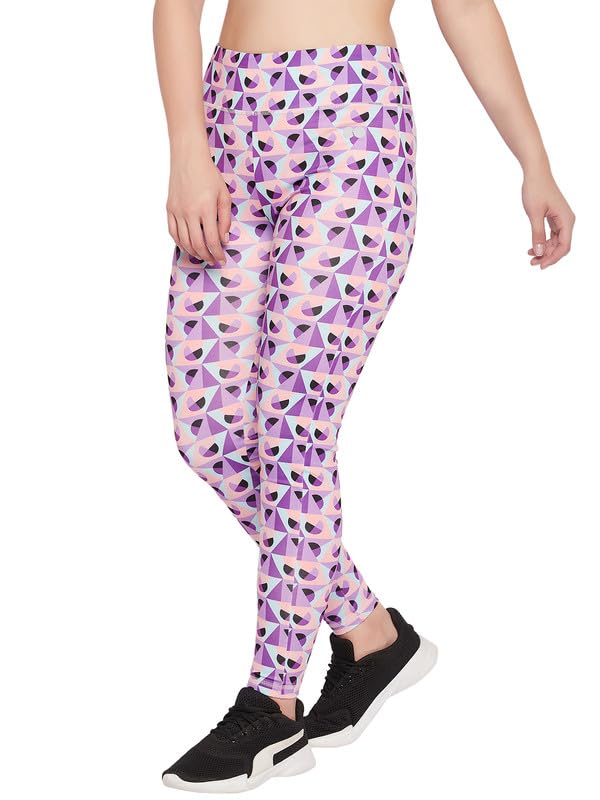 Image of Clovia Women's High Rise Printed Active Tights with Side Pocket (AB0042D12 Purple )
