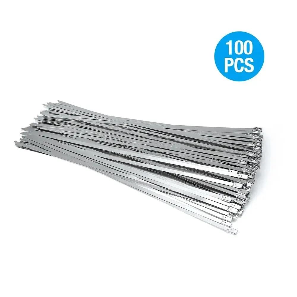Fascette stringicavo in acciaio inox, autobloccanti, resistenti alle alte temperature, 4,6 mm, confezione da 100
