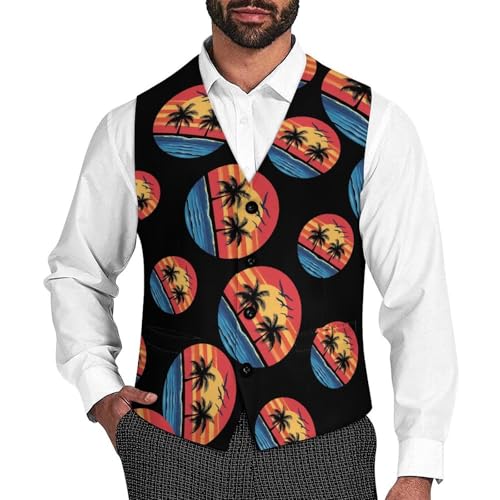 Palm Tree Men's Suit Vest Slim Fit Business Dress Party Pattern Waistcoat Vest Top