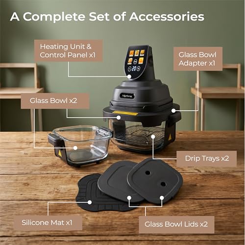 Image of Lifelong Dual Glass Basket Air Fryer | Interchangeable Borosilicate Glass Bowls (4.1L, 1.6L) with Lids | 1500W, 5 Presets,Non-Slip Silicone Mat, DIY Mode, Toxin Free, No Coatings, 360 Air Circulation