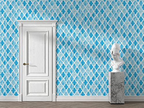 Image of DWELLSINDIA Light Blue Moroccan Geometric Wallpaper for Wall Decoration | Self Adhesive Peel & Stick, Thick Textured Premium Paper | Waterproof, Scratch Resistant | Kitchen & Bedroom | 41 x 244 cm