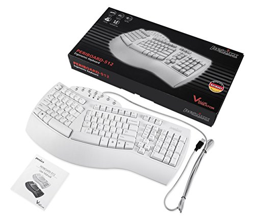 Image of Perixx PERIBOARD-512 US Wired Ergonomic Split Keyboard - 104-Key Full-Size QWERTY Layout, Integrated Palm Rest, 7 Multimedia Hotkeys, Plug-and-Play USB (White)