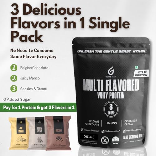 Image of Gentle Beast 3-in-1 Whey Protein - European Whey with 3 Flavors in 1 | Hormone & Preservatives Free | 3rd Party Tested Whey Protein (Small, Chocolate)