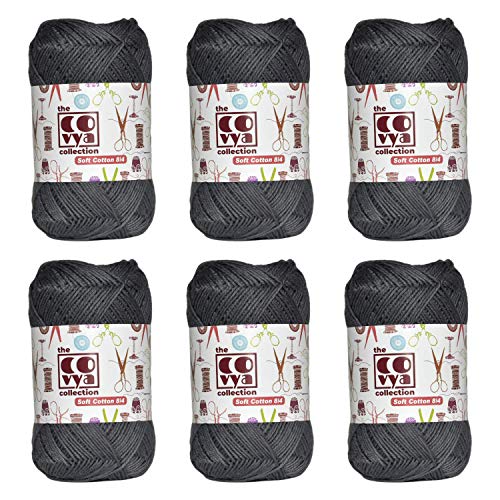 KACHVI 100% Coton 8/4 Plis Files de Fil de Fil de Fil pour Tricoter décor à la Maison, vêtements et projets fabriqués à la Main, Paquet de 6 Couleurs Solides, (Gris foncé) Cover