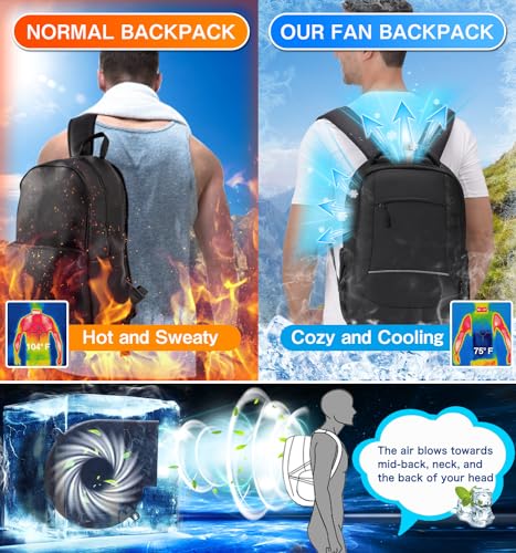 Travel Laptop Cooling Backpack for Men - Sweat Proof Hiking Backpacks with Fan Airflow Ventilation Waterproof (Black, Large)2