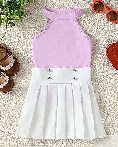 Disaur Little Girl Summer Skirt Sets (1-5T) Toddler Girls' Sleeveless Tops + Pleated Skirt 2-Piece Suit Preschool Clothes (Purple,18-24Months) #TOP3