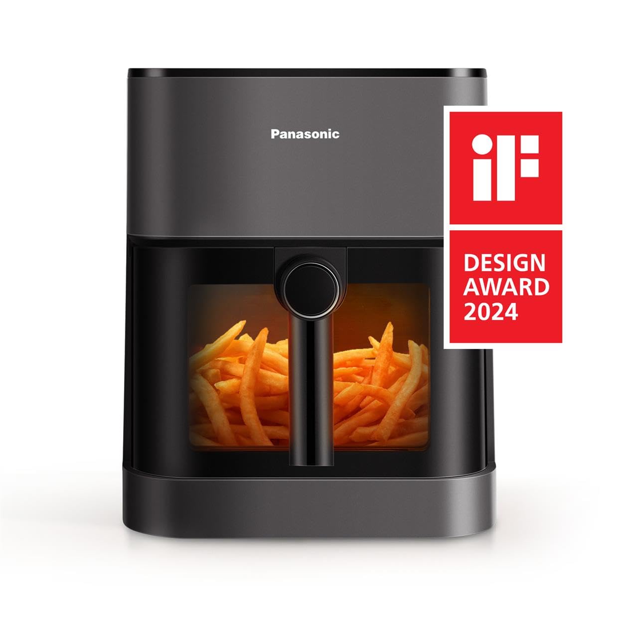 Panasonic NF-CC500SXE AirFryer Friteuse sans huile avec Hublot, 5L, 80-200°C, Minuterie Numérique et Écran LCD, Vapeur Douce, 11 Préréglages, Nettoyage Facile, Gris Mat