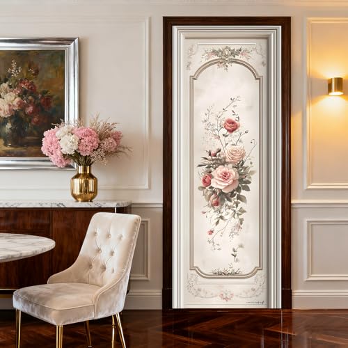 Image of Nuxovilar Rose Bouquet Door Stickers Peel Stick PVC 30.3x78.7 in Cover | Door Stickers Wall Decals Peel Stick Cover Vinyl Art Poster Home Bedroom Living Room (Rose Bouquet)