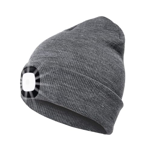 INHDBOX LED Mütze Kappe, Strickmütze mit USB Nachladbare Licht, Beleuchtung und blinkende Warnungs-Arten 8 LED, einfache Installation Vorne Hinten Scheinwerfer, Unisex-Winterwärmer-Strickkappe